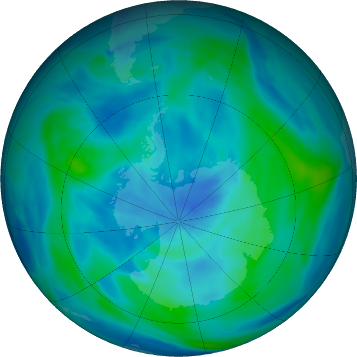 Antarctic ozone map for 18 March 2017